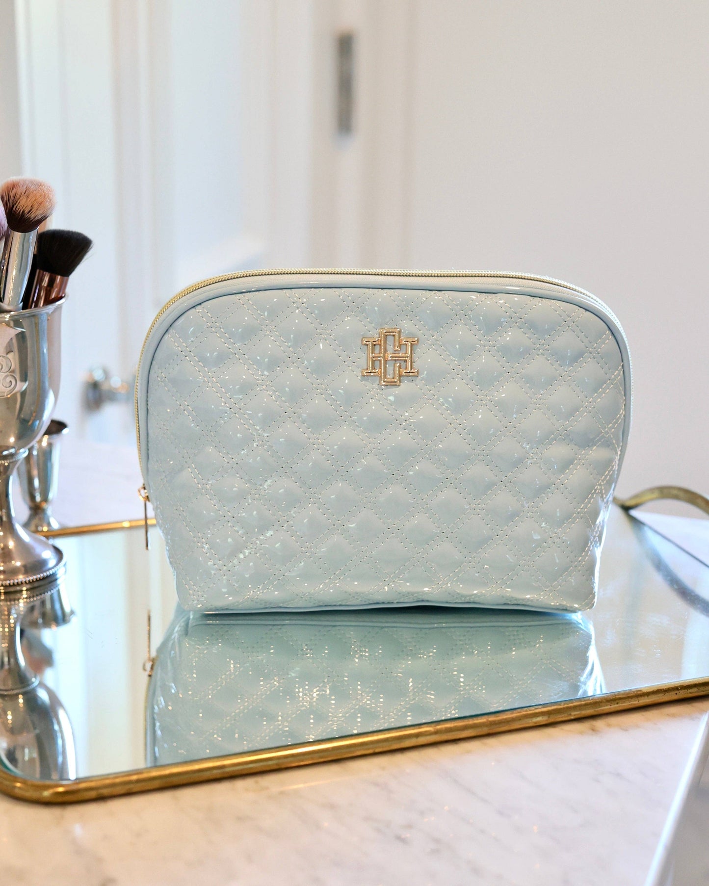Capri Large Pouch Light Blue Patent | Caroline Hill