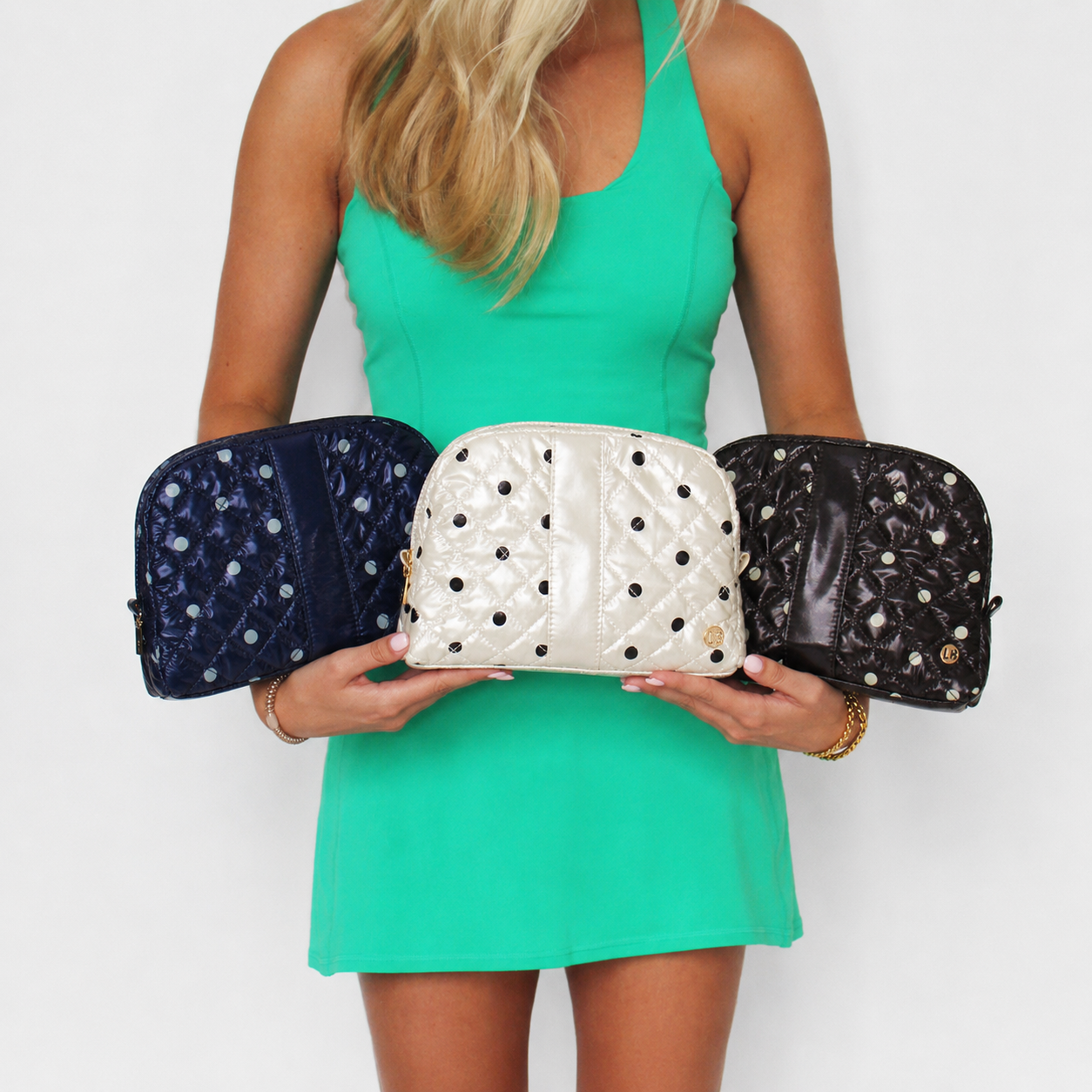 Jennifer Cosmetic Makeup Bag Travel Pouch | Pearl Polkadot