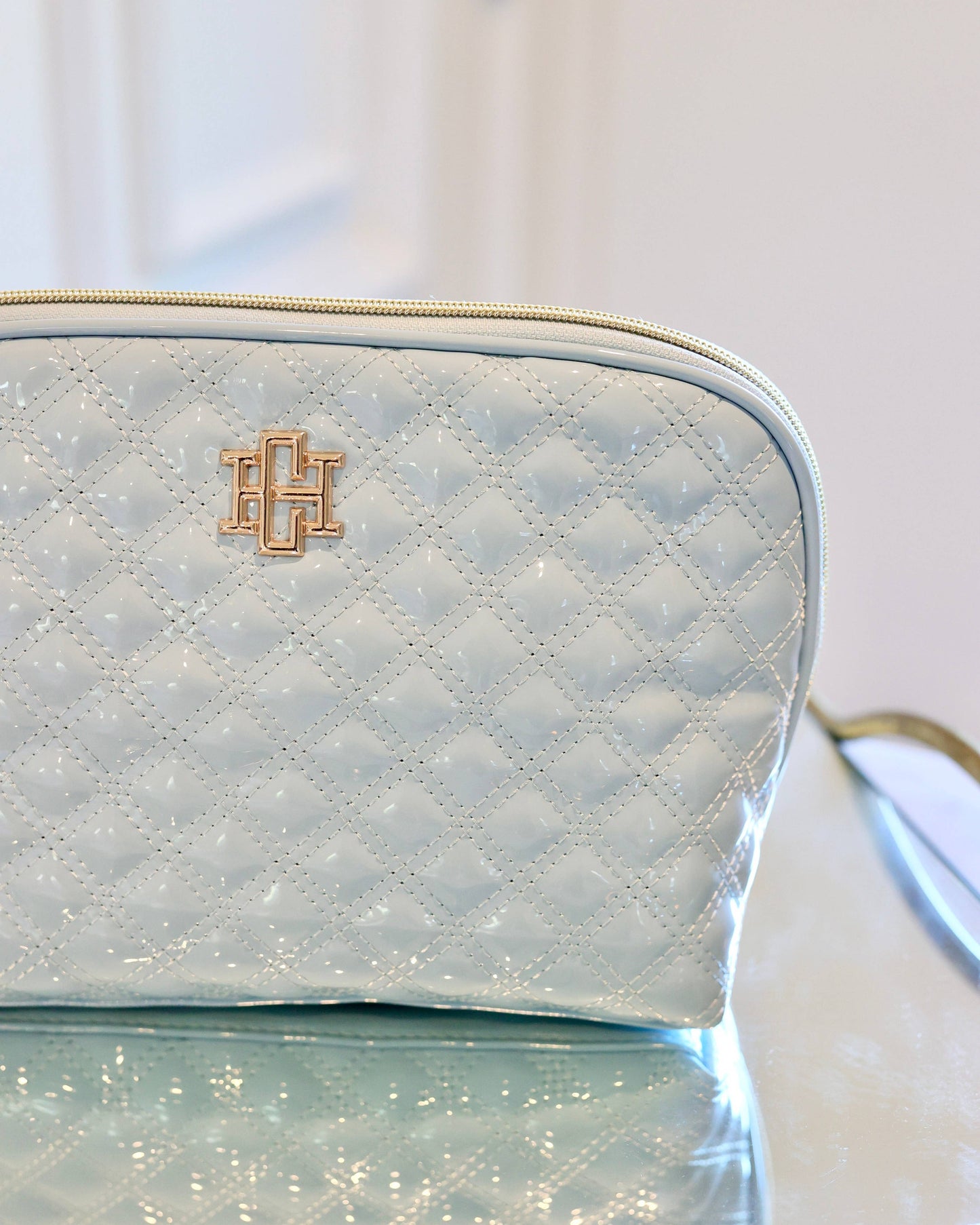 Capri Large Pouch Light Blue Patent | Caroline Hill