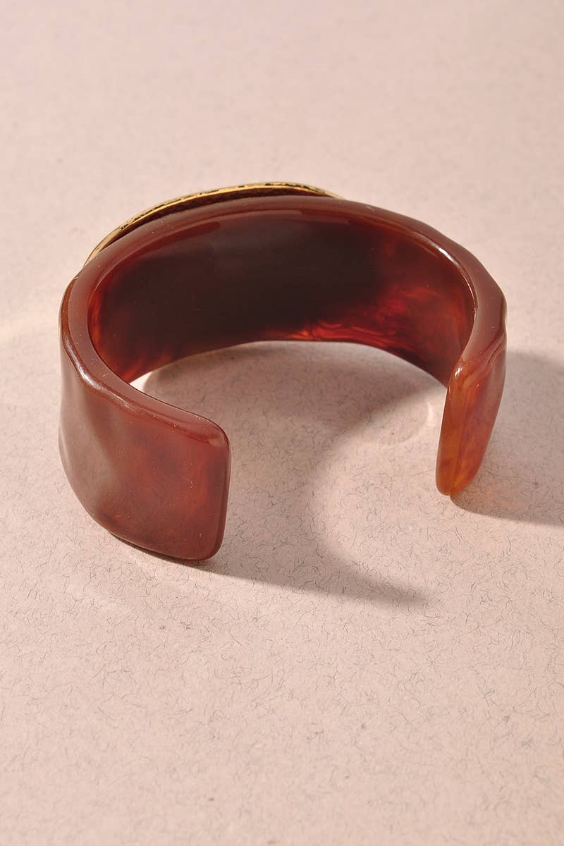Marbled Resin Gold Accent Open Cuff Bracelet