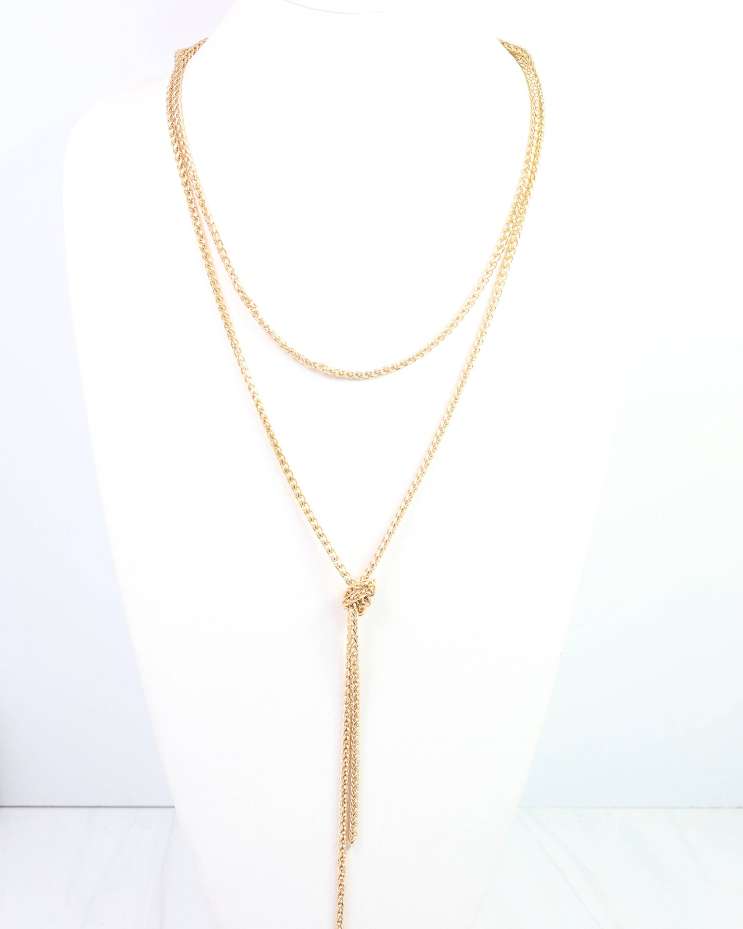 Gracie Long Rope Chain Necklace Worn Gold