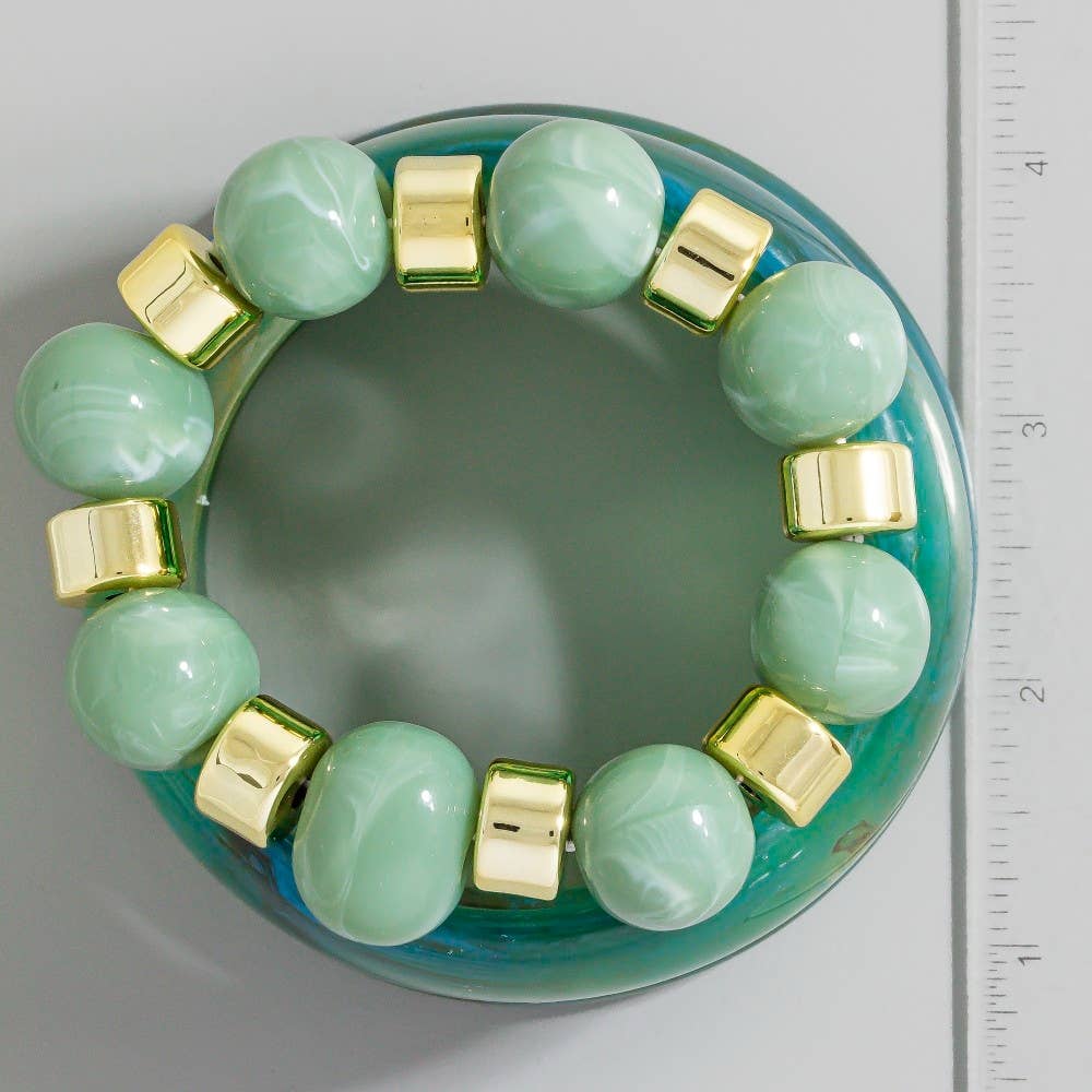 Marble Resin Wide Bangles And Elastic Beads Bracelet Set