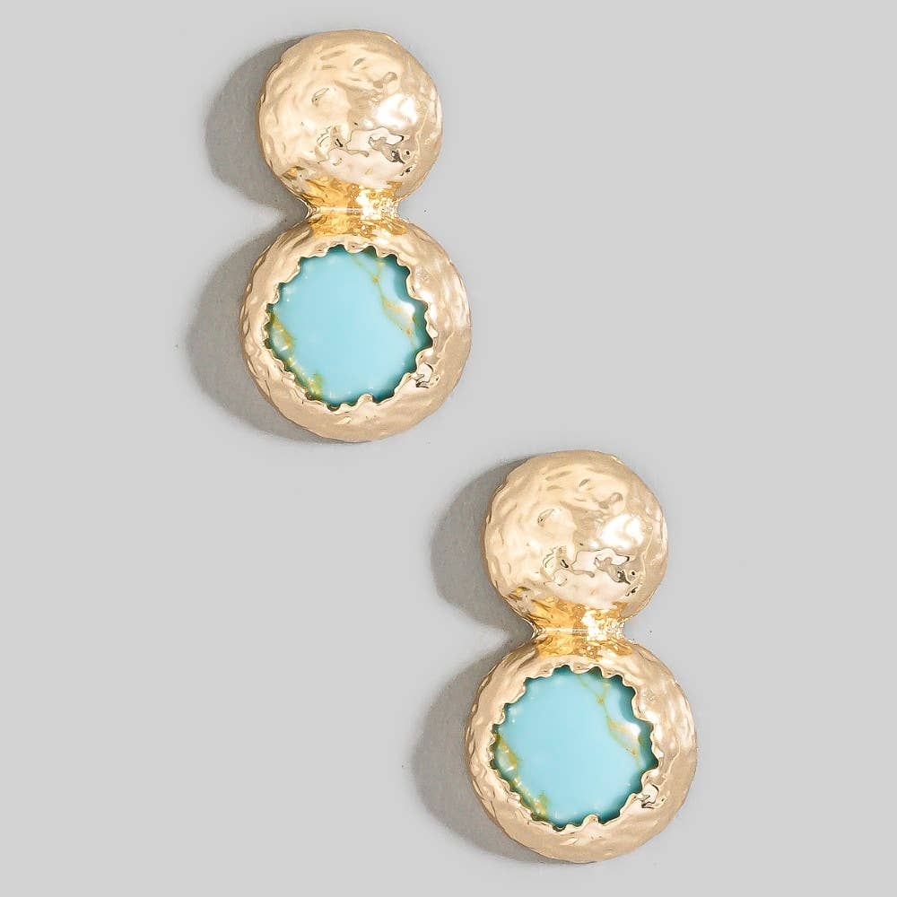 Hammered Dome And Stone Stud Dangle Earrings