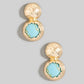 Hammered Dome And Stone Stud Dangle Earrings