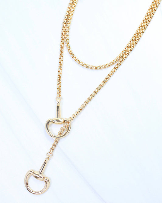 Ellen Horsebit Long Lariat Chain Necklace Gold