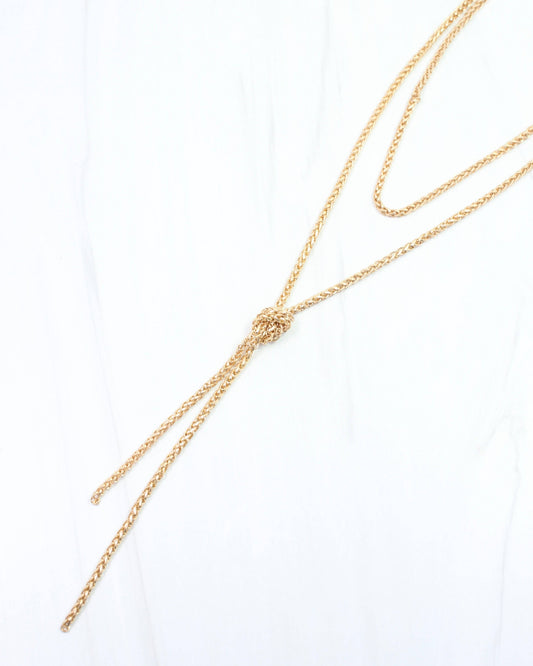 Gracie Long Rope Chain Necklace Worn Gold