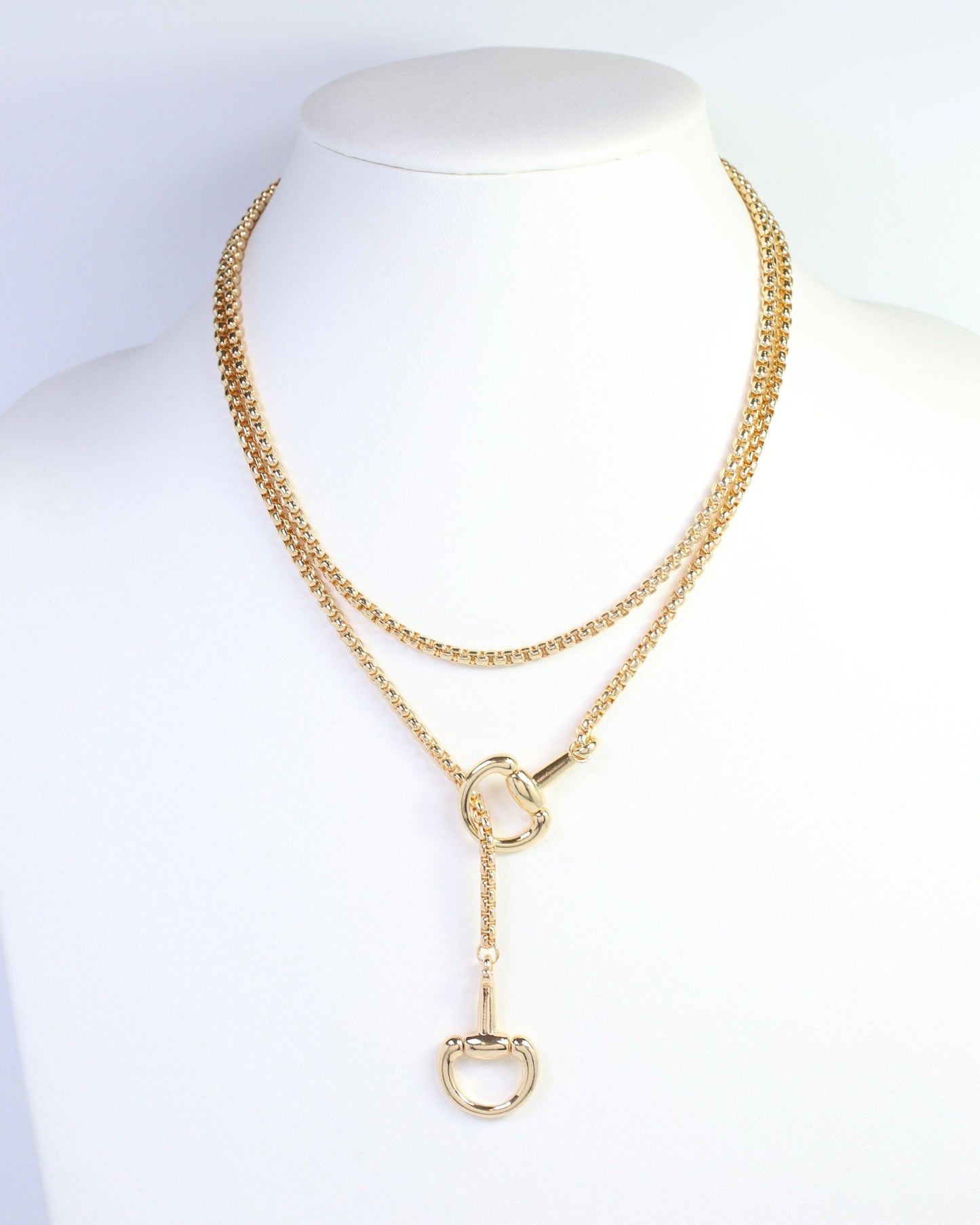 Ellen Horsebit Long Lariat Chain Necklace Gold
