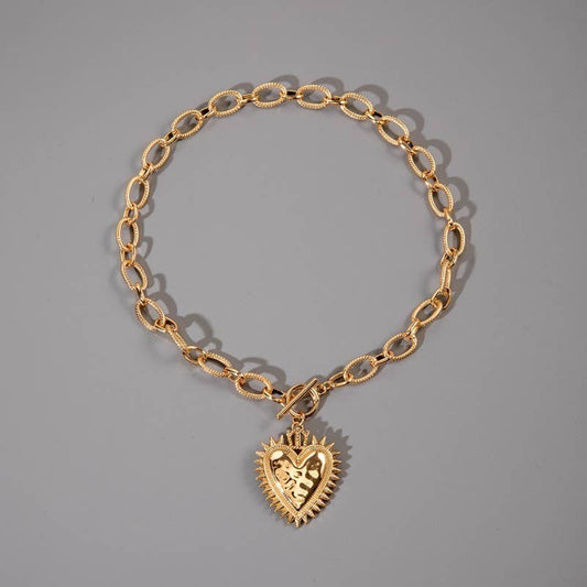 Spiked Heart Toggle Necklace