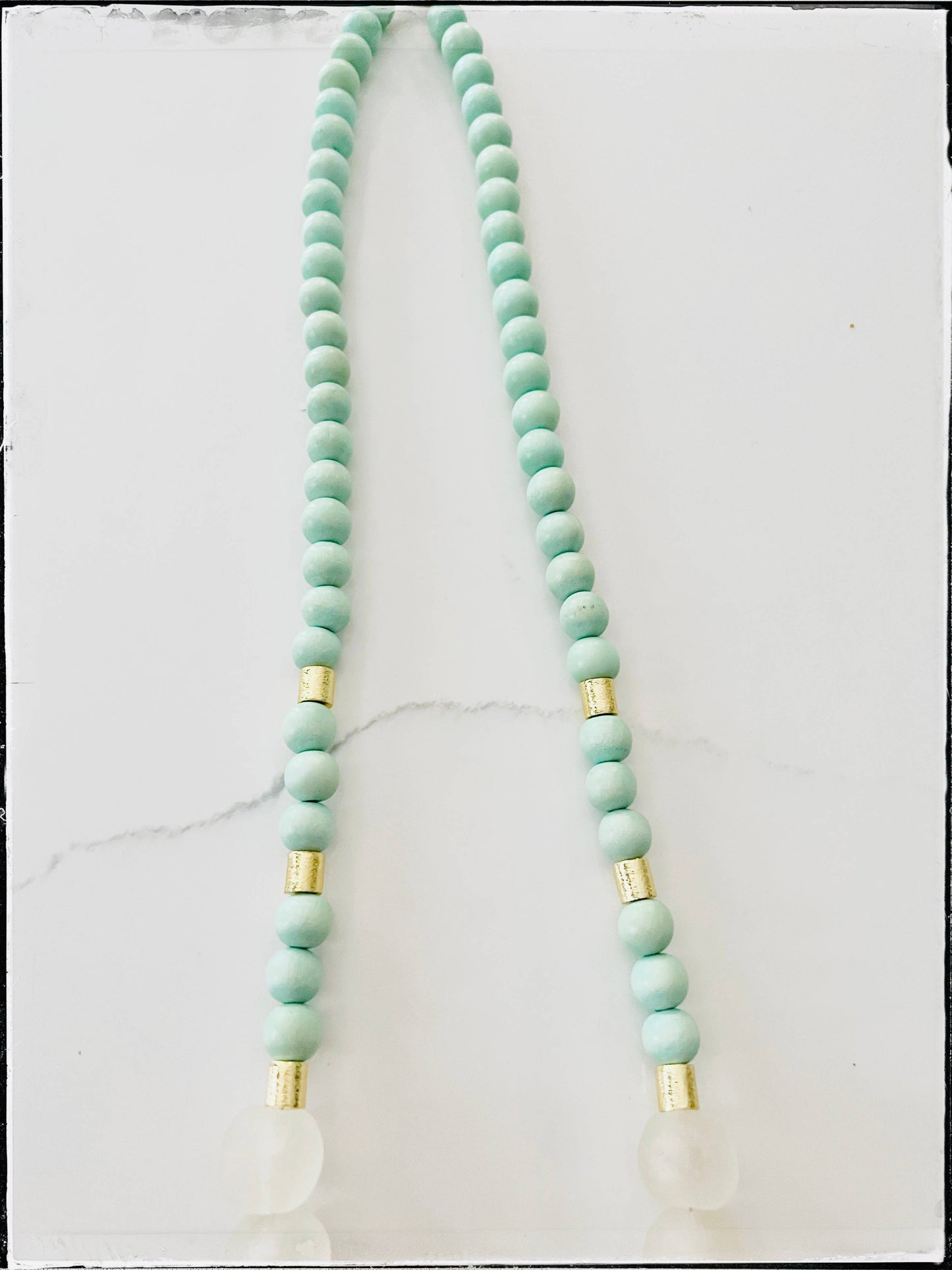 Tanzania Wood & Bone Bead Glass Bead Necklace- Mint Green