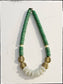 Green Short Wood African Bone Bead Cylinder Pendant Necklace