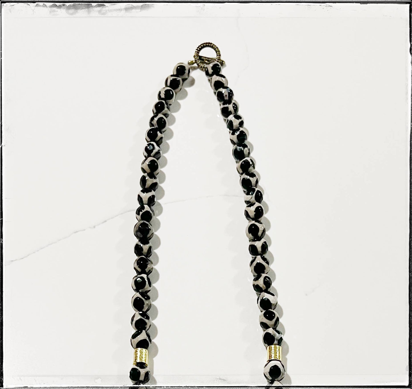 Ceramic Black Giraffe Glass & Coconut Wood Bead Necklace