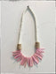 Pink & Tan Coconut Wood Stick & Disk Bead Necklace