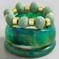 Marble Resin Wide Bangles And Elastic Beads Bracelet Set
