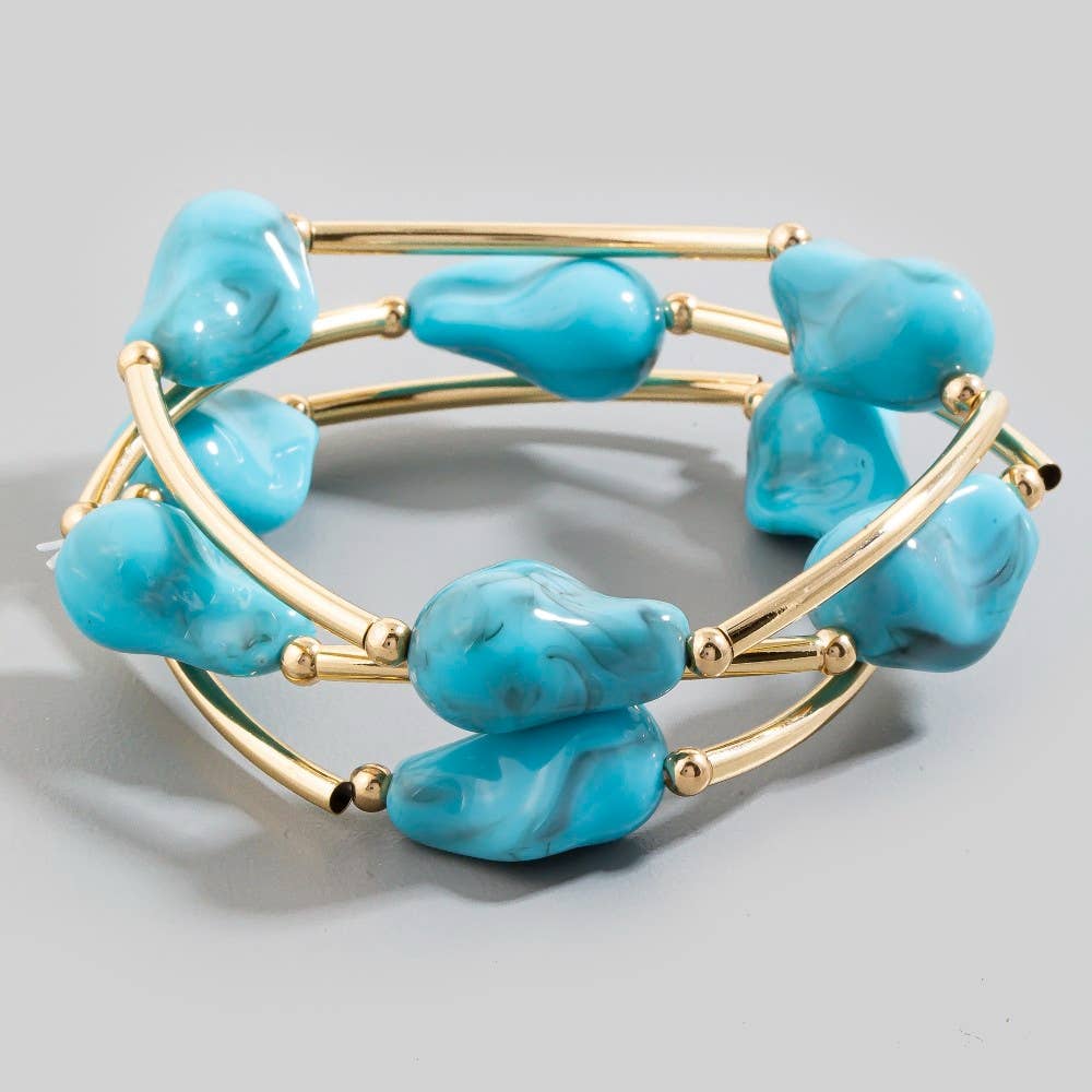 Marble Resin Irregular Beads And Metallic Tubes Bracelet Set