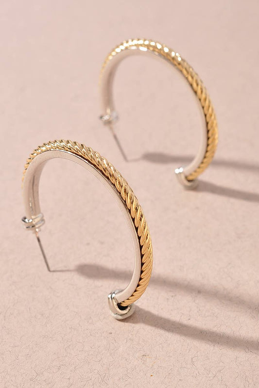 Two Toned Twist Hoop Earrings