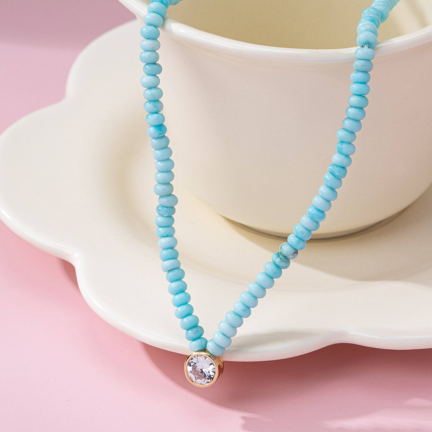 Natural Stone Beaded Charm Necklace