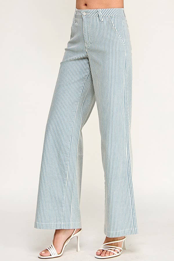Blue Pinstripe High Rise Stretch Jean | Petra 153