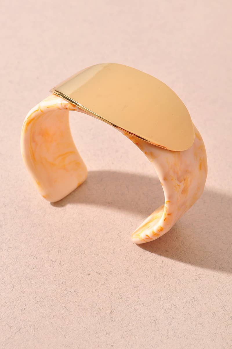 Marbled Resin Gold Accent Open Cuff Bracelet