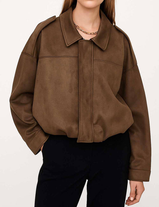 Mocha Faux Suede Bomber