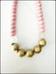 Brass Round Bead Midi Necklace Wood & Recycled Glass Pink