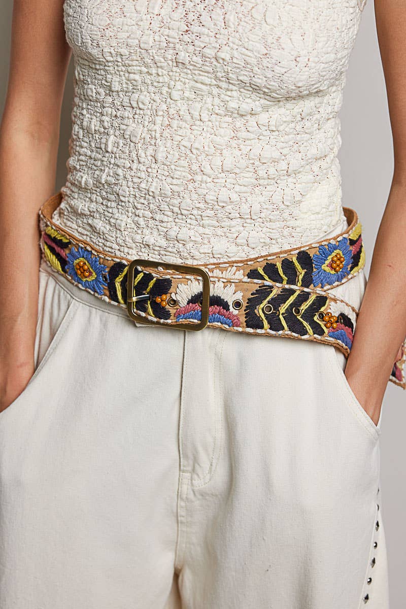 Handcrafted Flower Embroidered Bead Accessory Belt