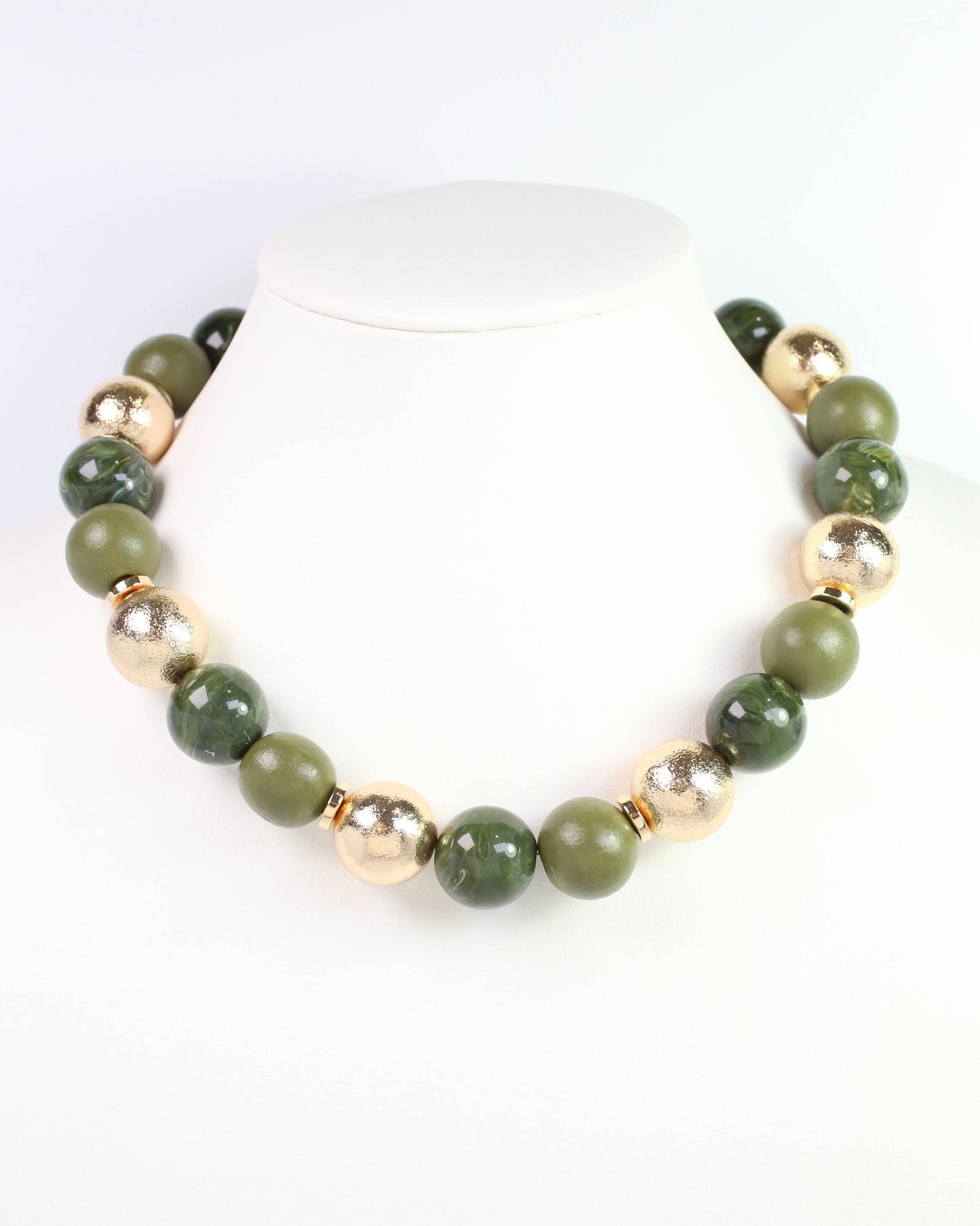 Elaine Beaded Ball Necklace Olive