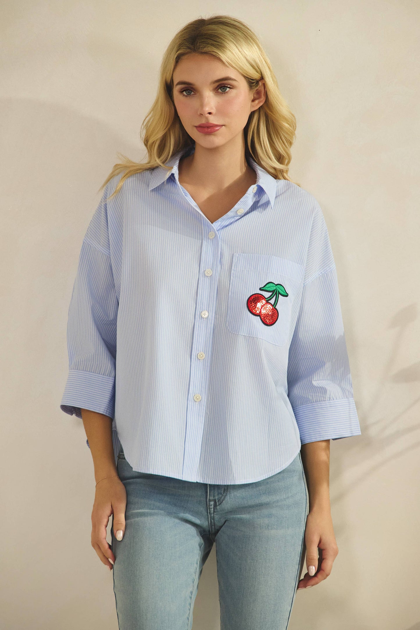 The Cherry Sequin Button Down | Star Drop