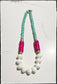 White Ceramic Glass Beads & Pink Coconut Wood Bead Necklace