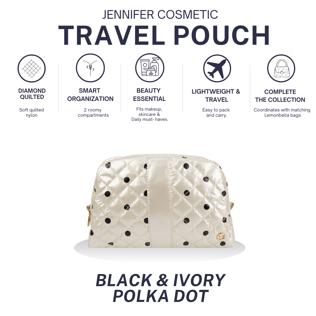 Jennifer Cosmetic Makeup Bag Travel Pouch | Pearl Polkadot